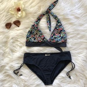 Reversible bikini set navy dots and flower sz L